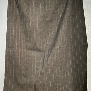 Wool Dark Gray Striped Midi Pencil Skirt, S, Made in USA, Business Formal, 28''